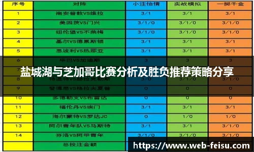 盐城湖与芝加哥比赛分析及胜负推荐策略分享